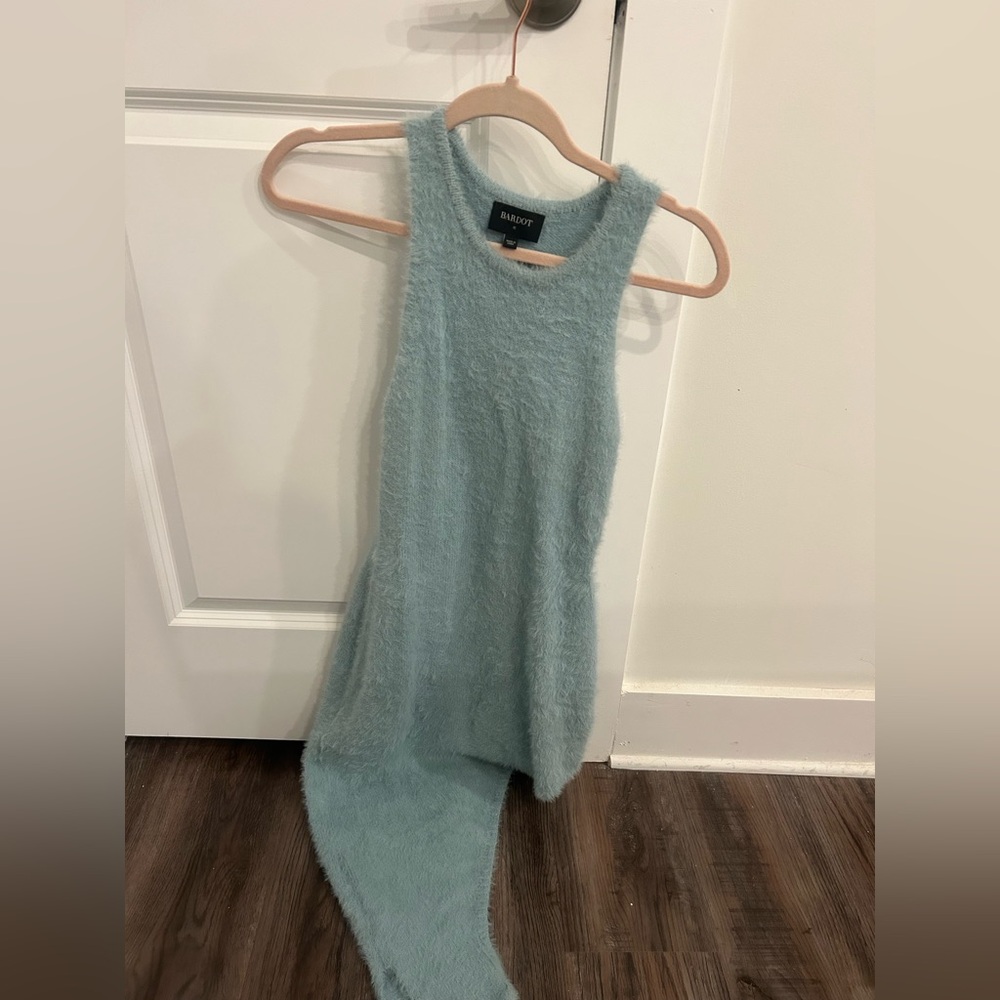 Bardot powder blue fur slit midi dress XS